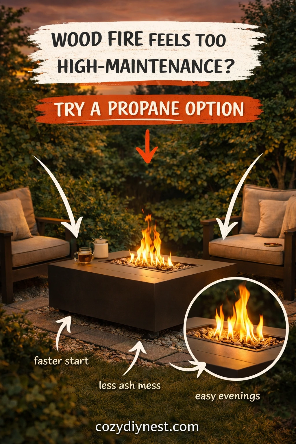 Small backyard fire pit with a better seating ring layout for comfort and warmth