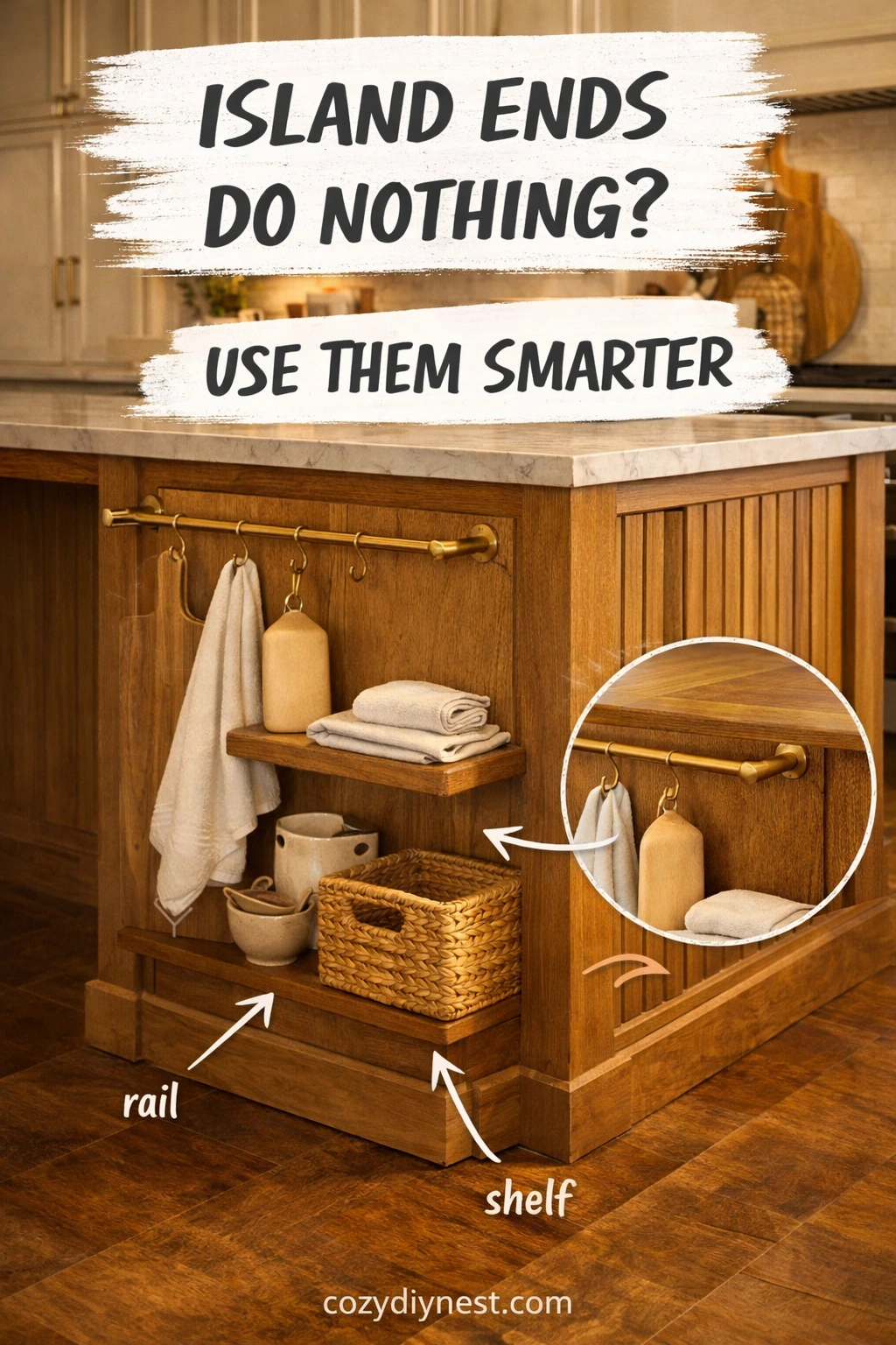 kitchen island decor ideas using the island ends for pretty storage