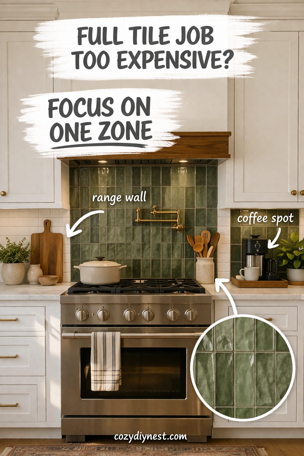 backsplash ideas for white cabinets focused on one budget friendly zone
