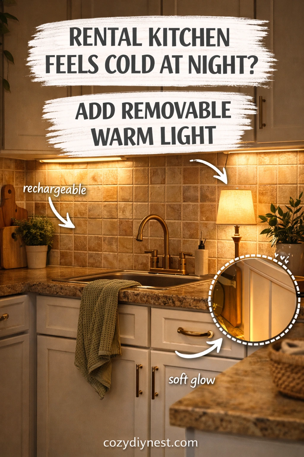 renter-friendly kitchen ideas with a freestanding butcher-block cart in a rental apartment kitchen