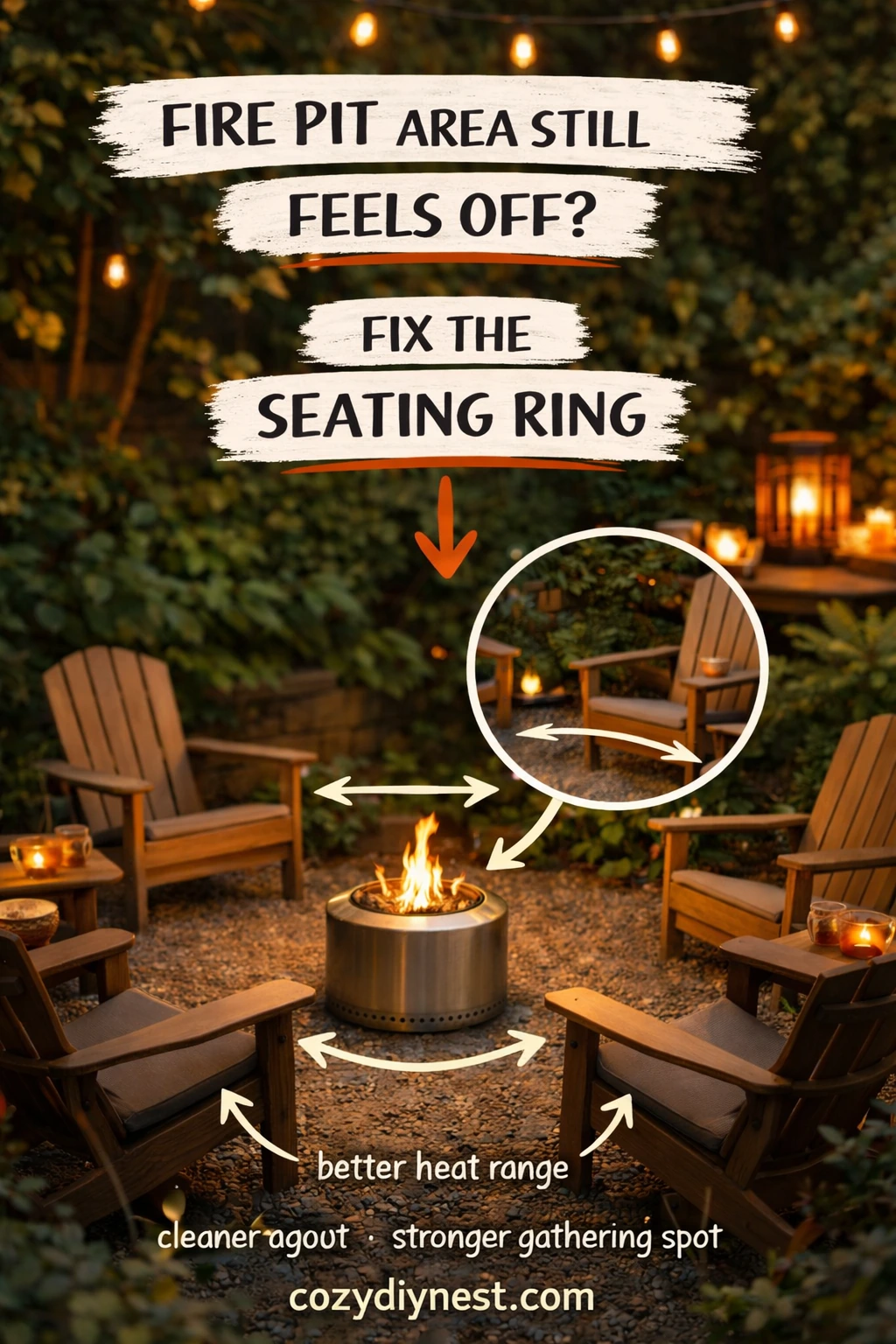 Tidy wood and accessory station beside a small backyard fire pit