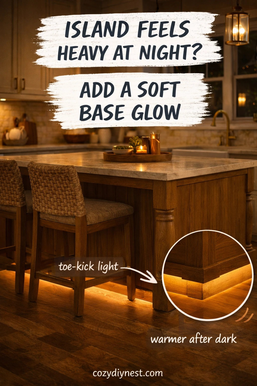 kitchen island decor ideas with soft under island evening glow