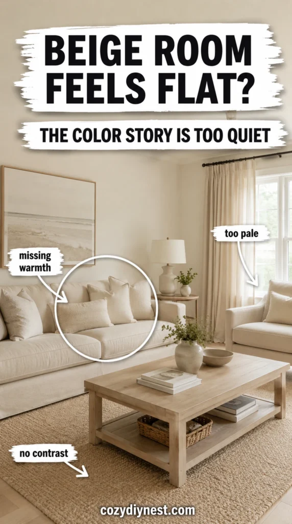 beige living room ideas showing a flat beige room with no warm color contrast