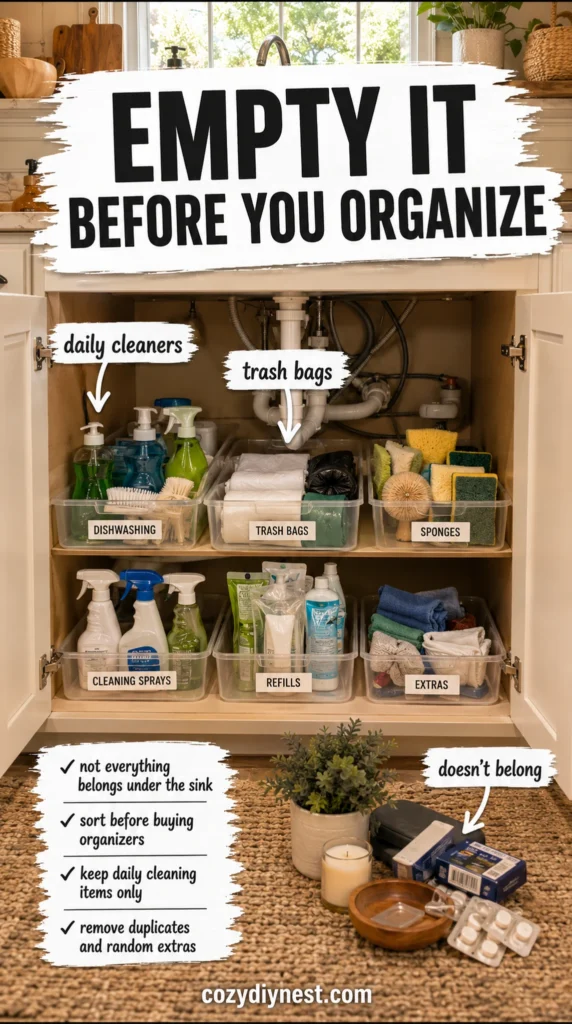 under sink kitchen organization ideas using a two tier pull out drawer around sink pipes