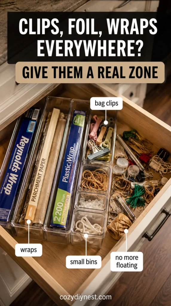 kitchen drawer organization ideas using a spice drawer liner with spice labels facing up