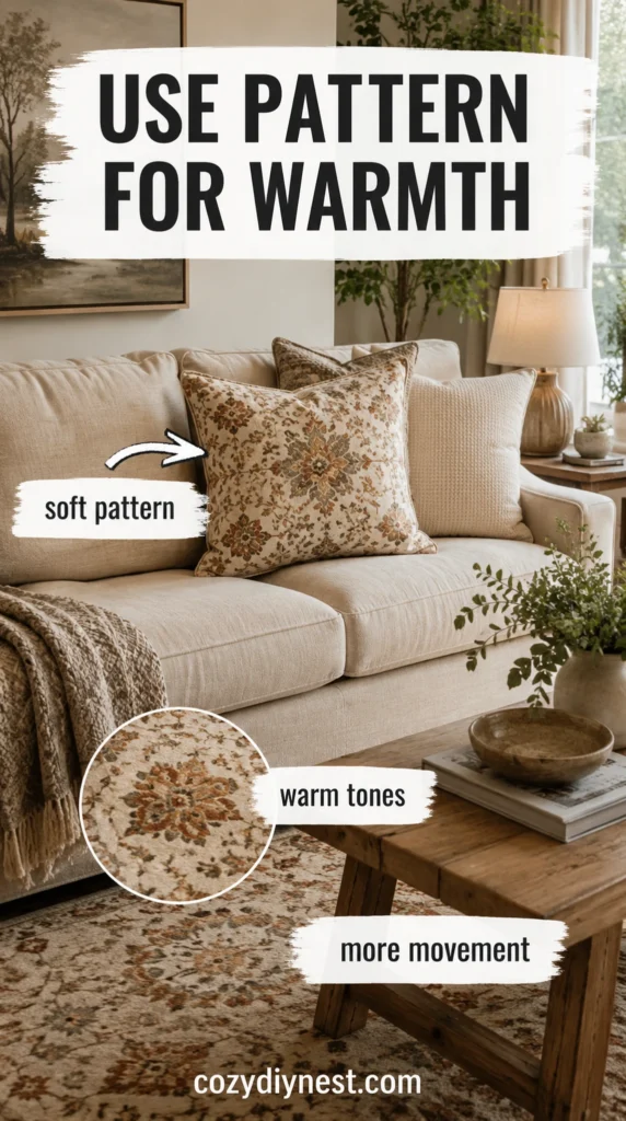 beige living room ideas using subtle pattern to add warm color and movement