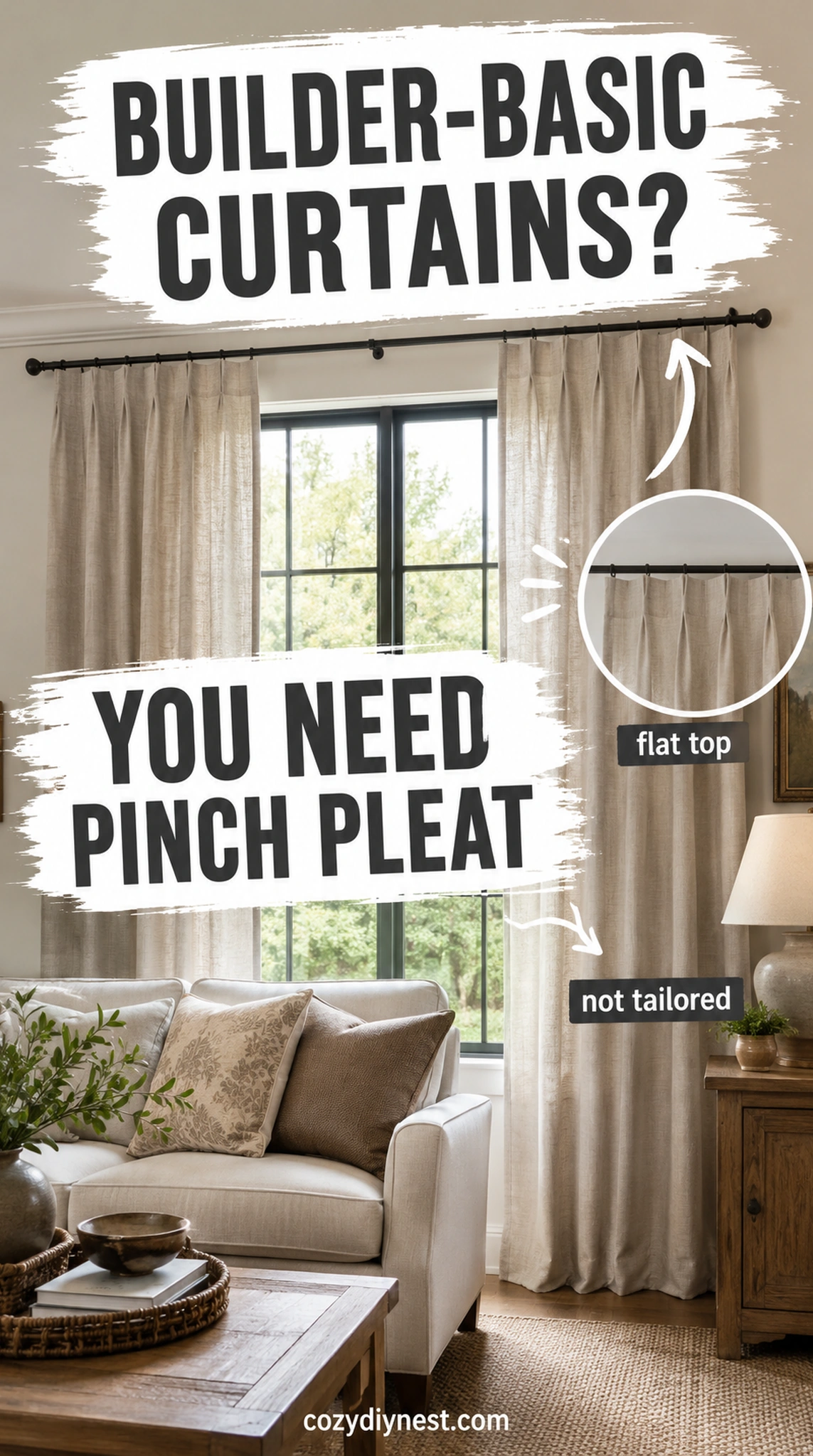 pinch pleat curtains making a builder basic window look more tailored