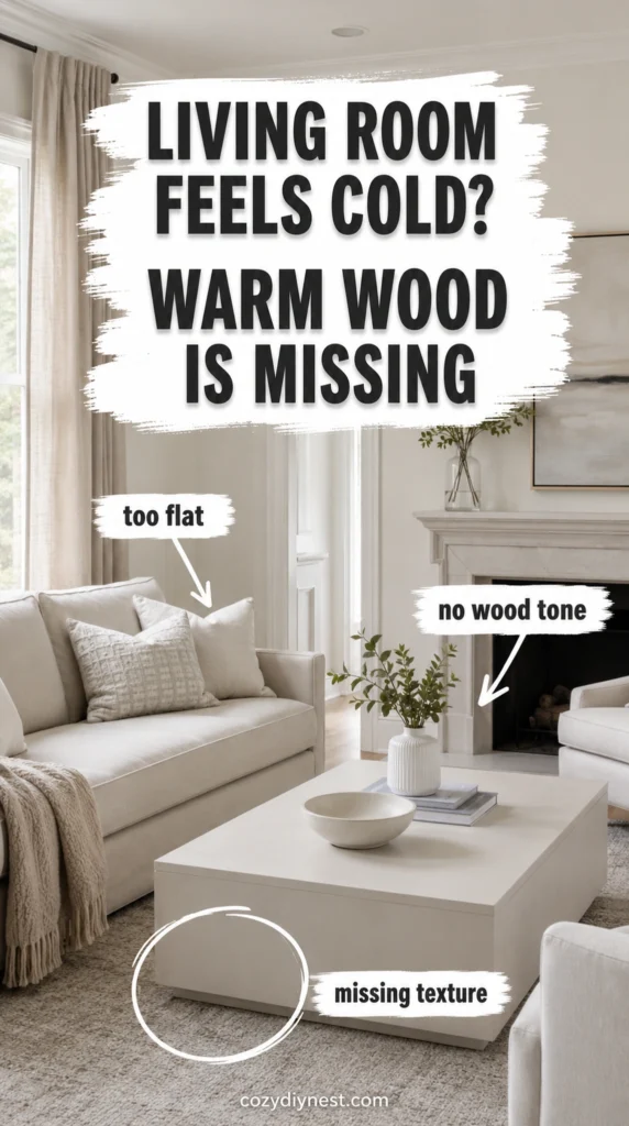 warm living room ideas showing a neutral living room feeling cold because warm wood is missing