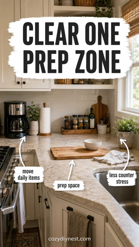 small kitchen organization ideas with one clear prep zone on a small counter