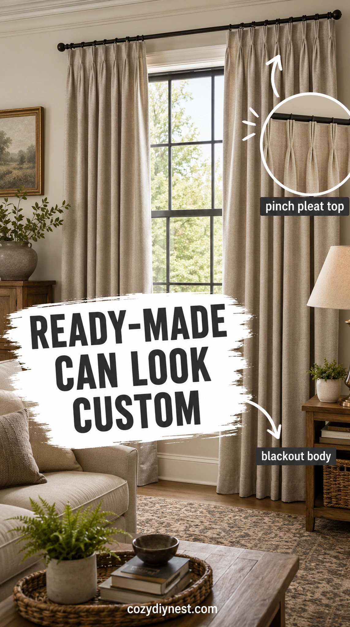 pinch pleat curtains in a linen blend fabric that look more custom