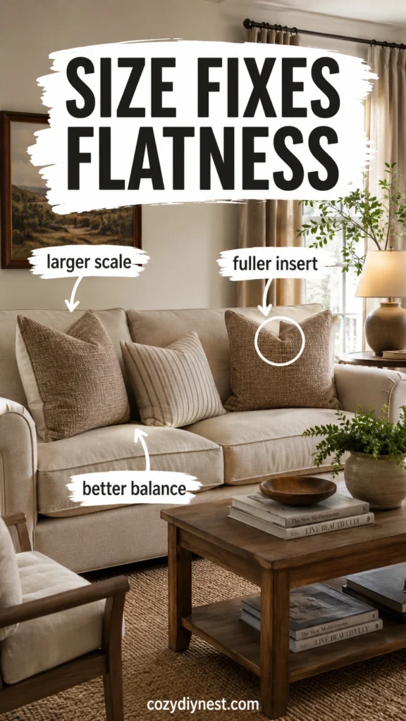 cozy living room sofa with boucle velvet linen and woven pillows adding warm texture