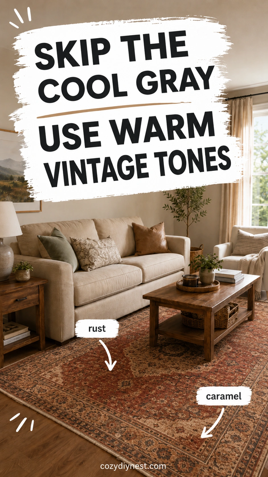best rug color for living room using a warm vintage style rug