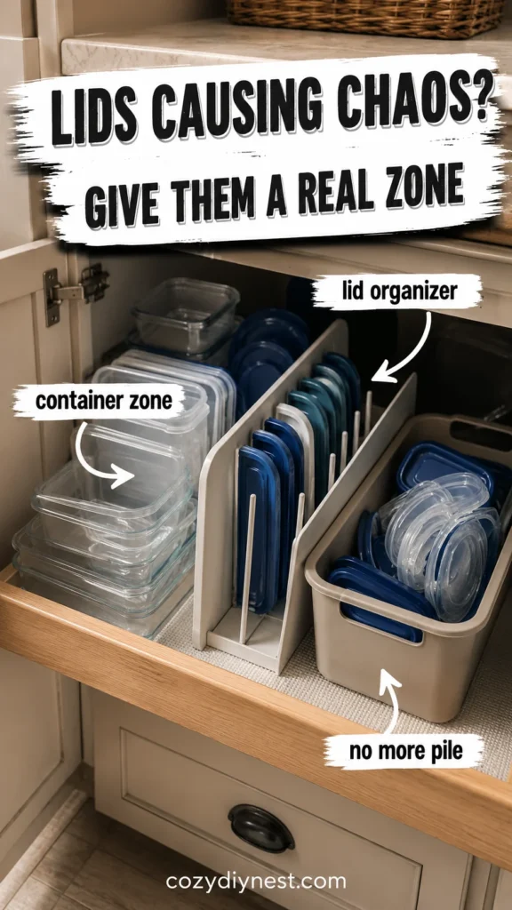 kitchen cabinet organization ideas with lid organizer and food container zone