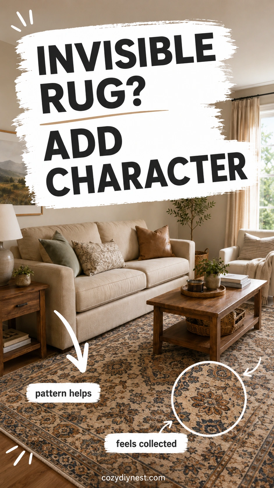 best rug color for living room with a patterned warm rug that adds character