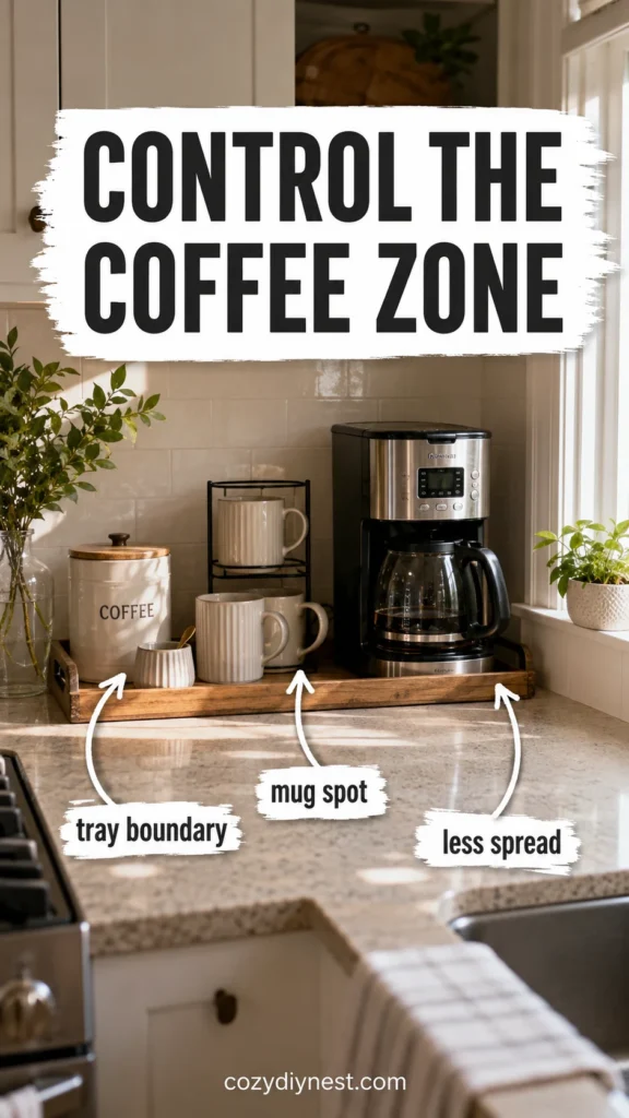 small kitchen organization ideas creating a compact coffee zone with tray canister and mugs