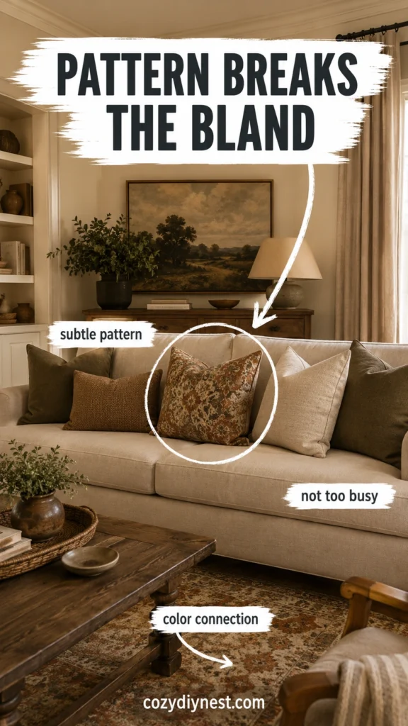 long lumbar pillow centered on beige sofa for a tailored cozy living room look