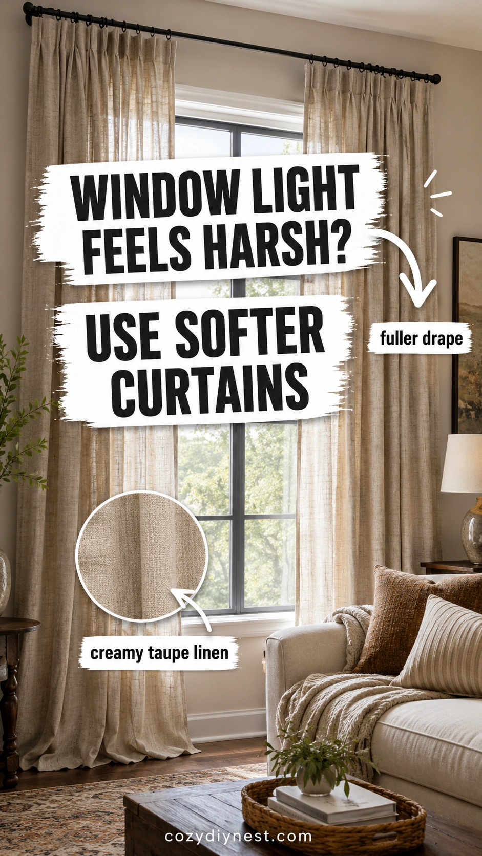 how to make a living room feel cozy with fuller softer curtains