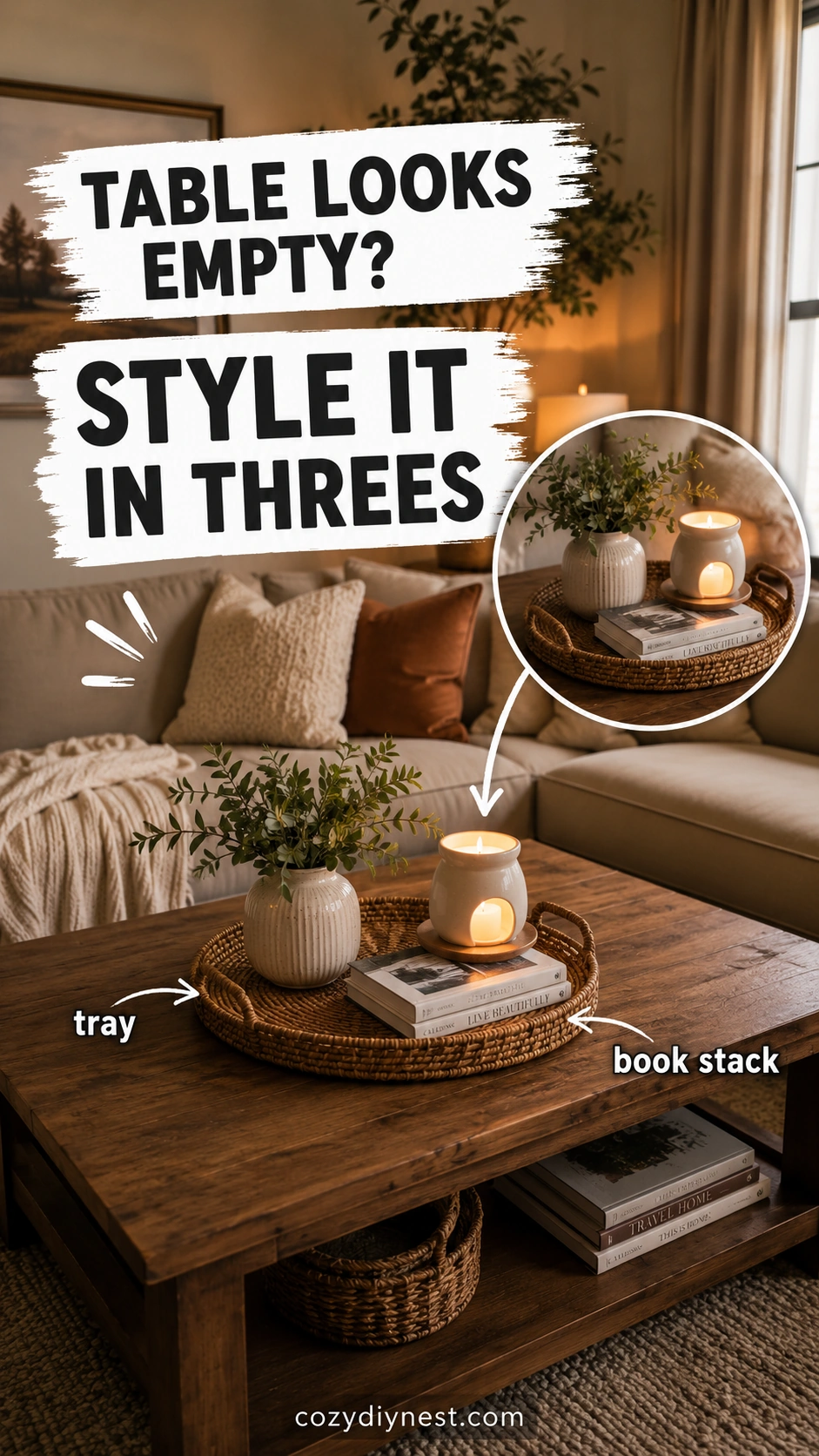 how to make a living room feel cozy with a styled coffee table