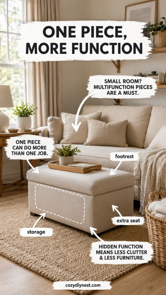 Your Small Living Room Feels Crowded? 7 Small Living Room Furniture Ideas That Make It Feel Bigger 6 compact storage ottoman as multifunction furniture for small living room