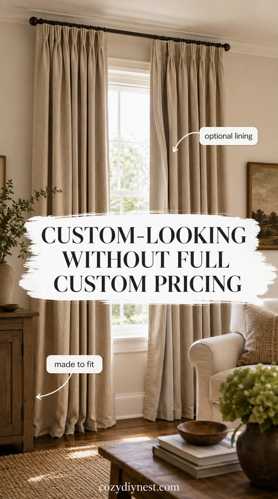 custom looking pinch pleat curtains with optional lining and better fit