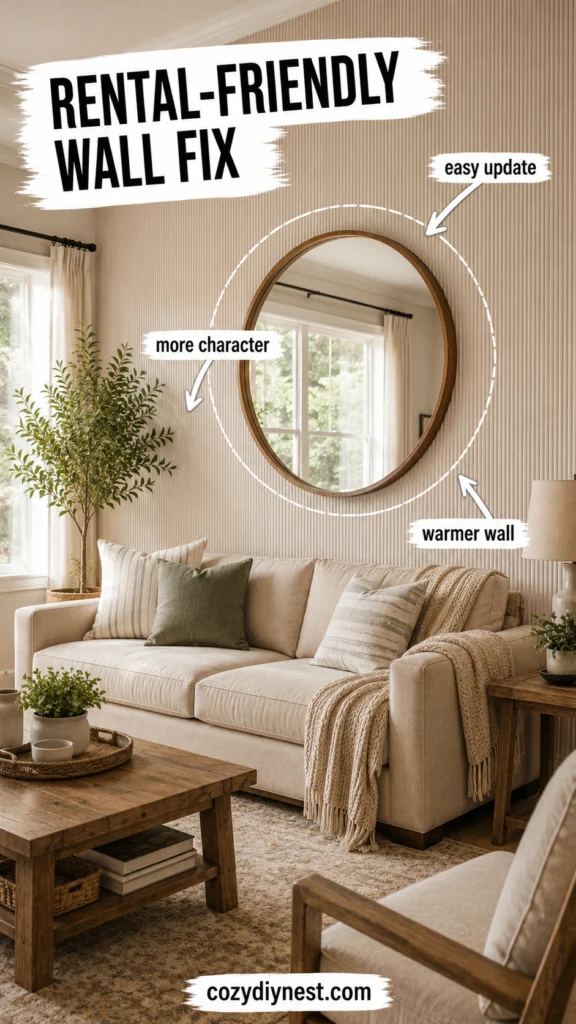 renter friendly mirror or accent treatment warming up a blank living room wall