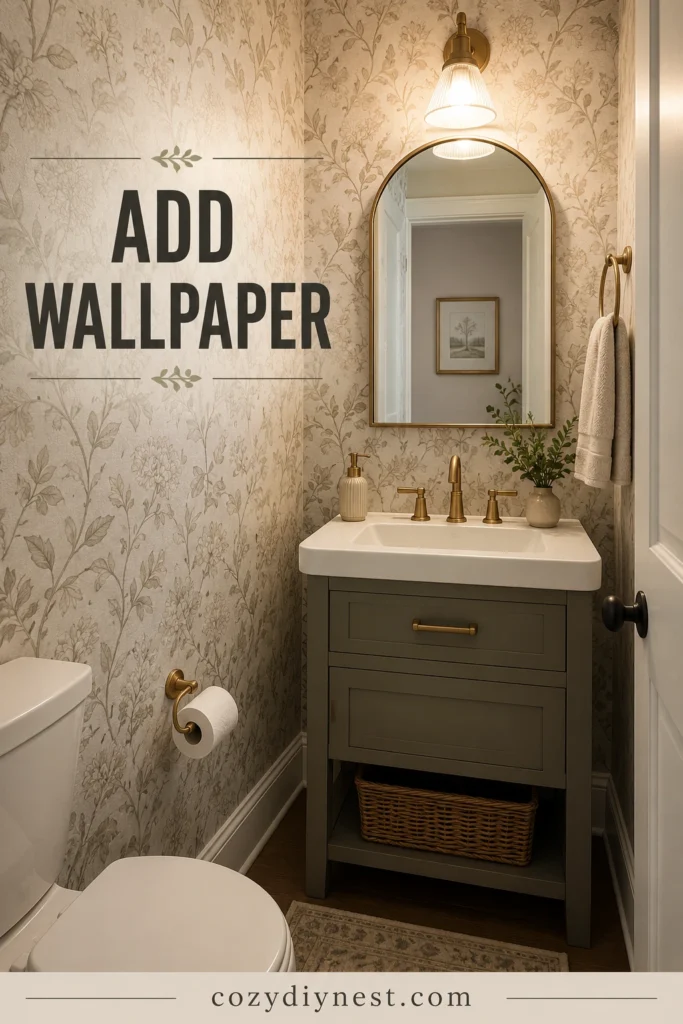 small half bathroom ideas with wallpaper in a tiny powder room