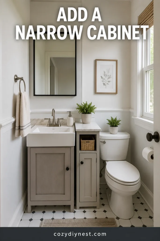 01 narrow cabinet beside small bathroom sink