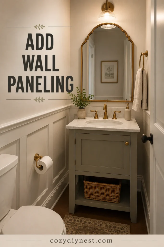 small half bathroom ideas with wall paneling or wainscoting