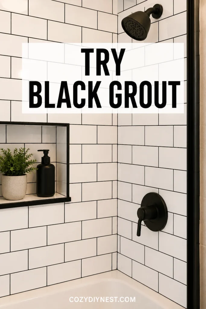 black and white bathroom ideas with white tile and black grout