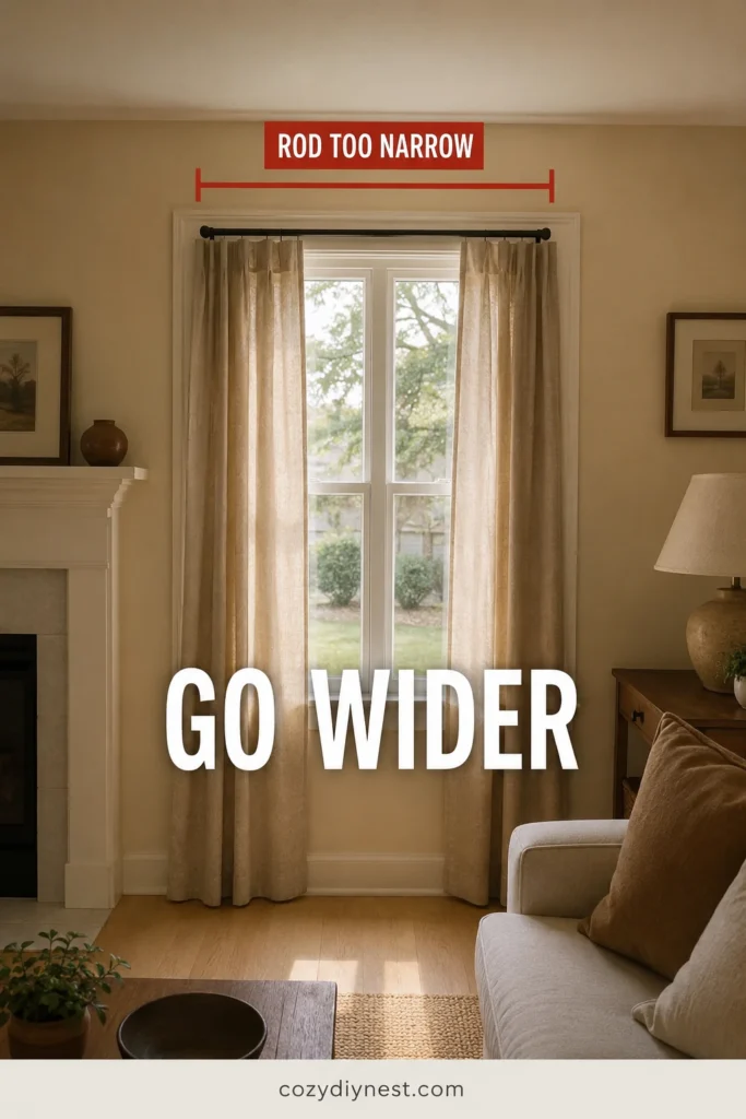curtain hanging mistakes showing a curtain rod that is too narrow for the window