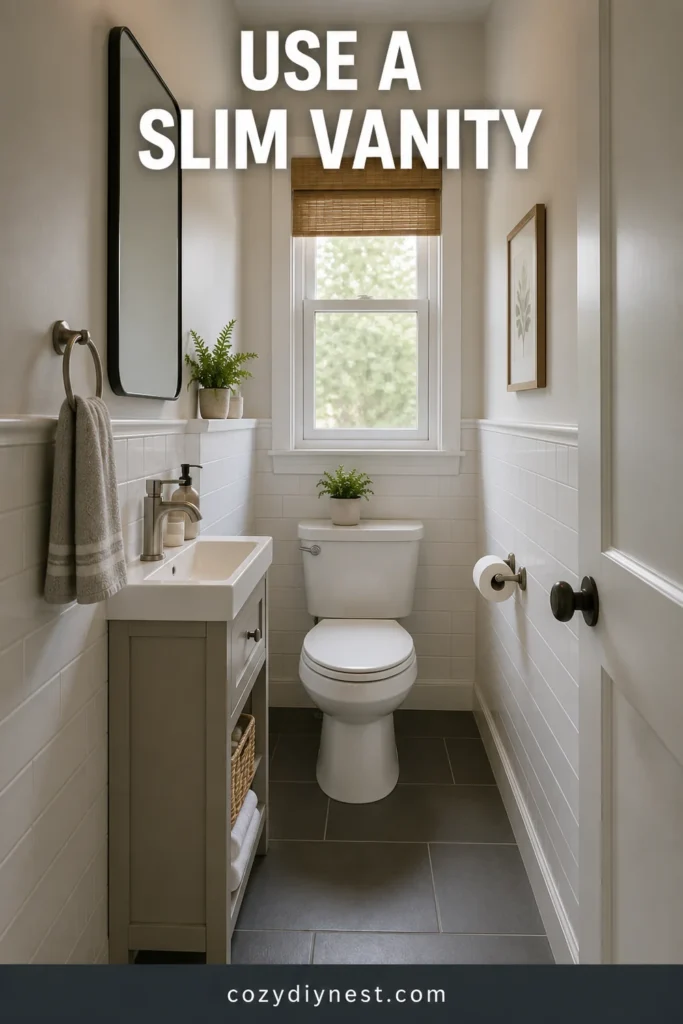 Small Bathroom Vanity Ideas: 19 Best Storage and Counter Space Fixes 3 small bathroom vanity ideas with a slim vanity in a tiny bathroom layout