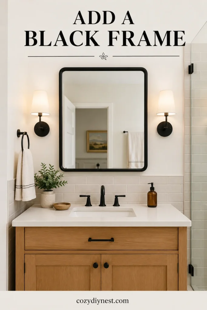Bathroom Mirror Ideas: 21 Stunning Vanity Wall and Lighting Looks 4 bathroom mirror ideas with a black framed mirror and light vanity wall