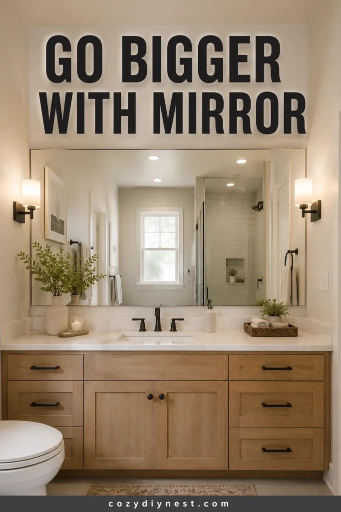 small bathroom remodel ideas with large mirror above vanity