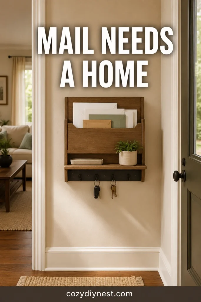 entryway wall storage ideas with a wall mail organizer key tray and small shelf