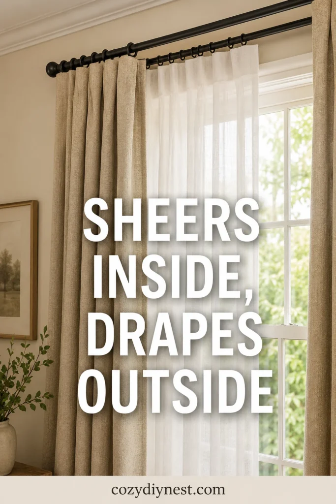 curtain layering ideas showing sheers closest to the window and drapes on the outside rod