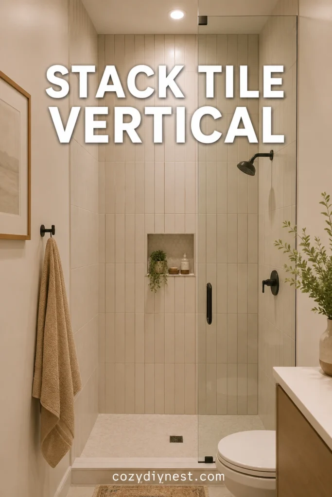 small bathroom walk in shower ideas with vertical tile layout