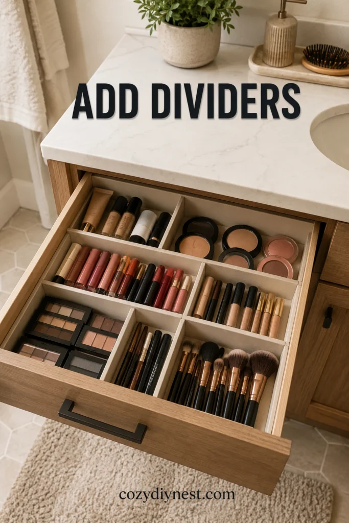 bathroom drawer organization with makeup drawer dividers