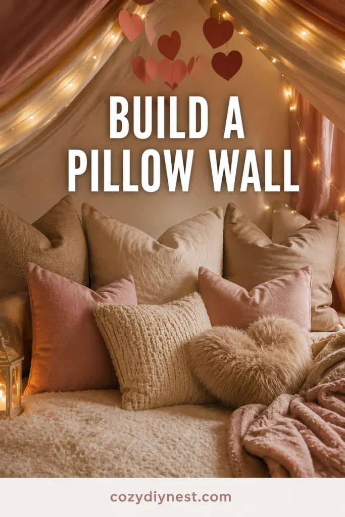 valentine fort ideas with a pillow wall for a cozy and comfortable date night corner