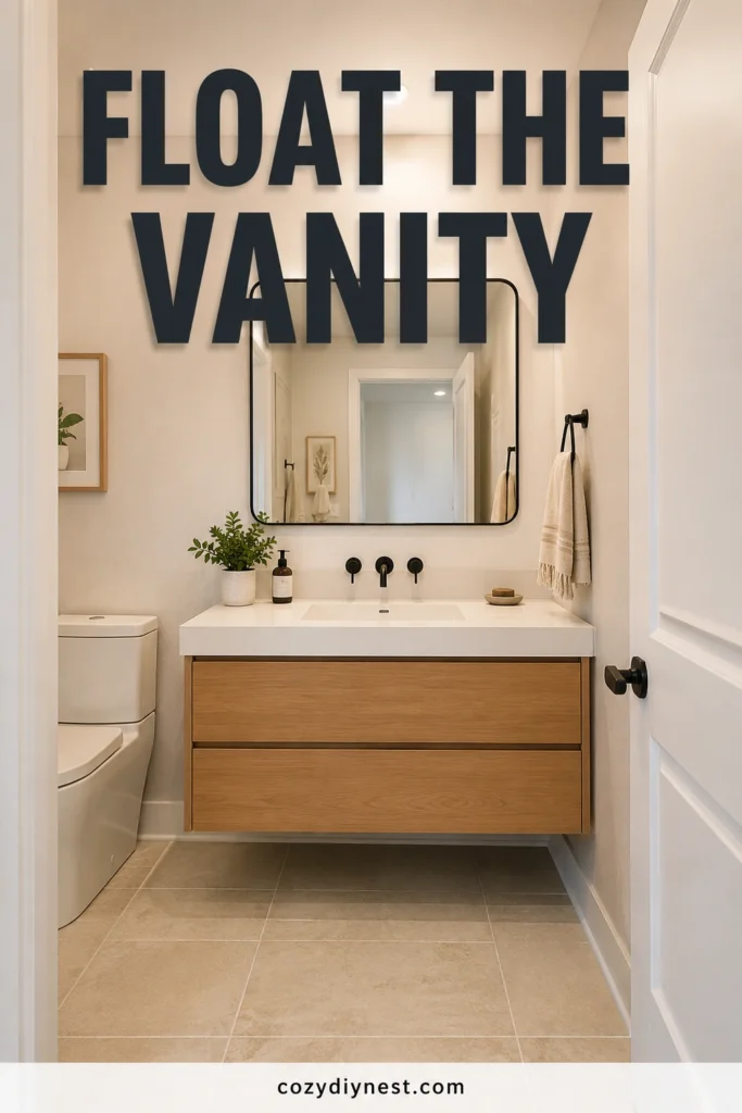 small bathroom remodel ideas with floating wood vanity