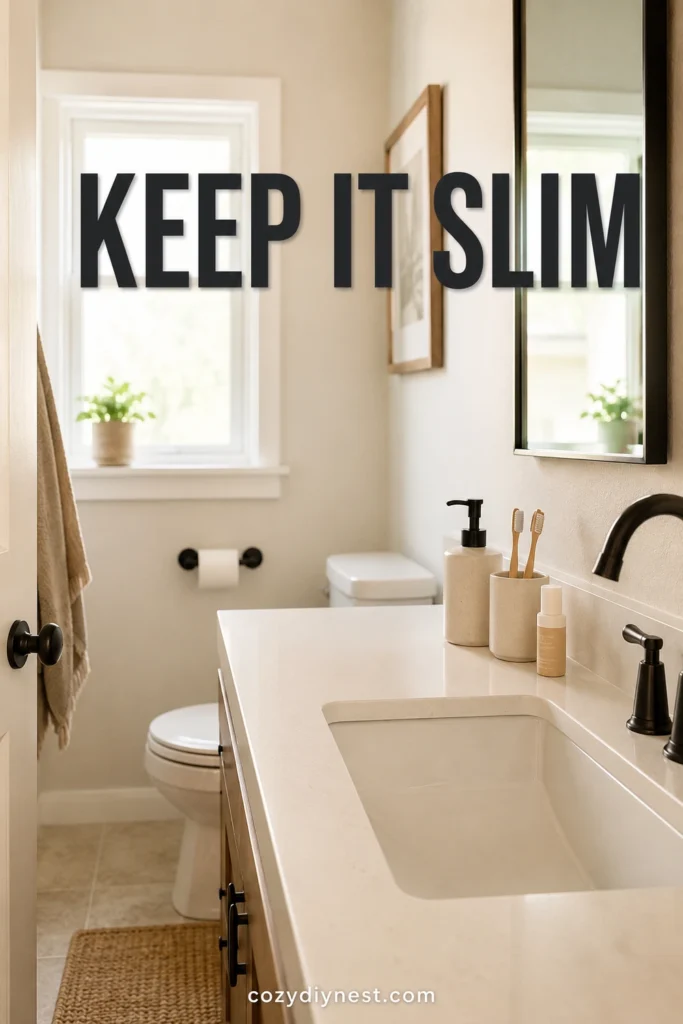 small bathroom counter organization with a slim sink-side setup