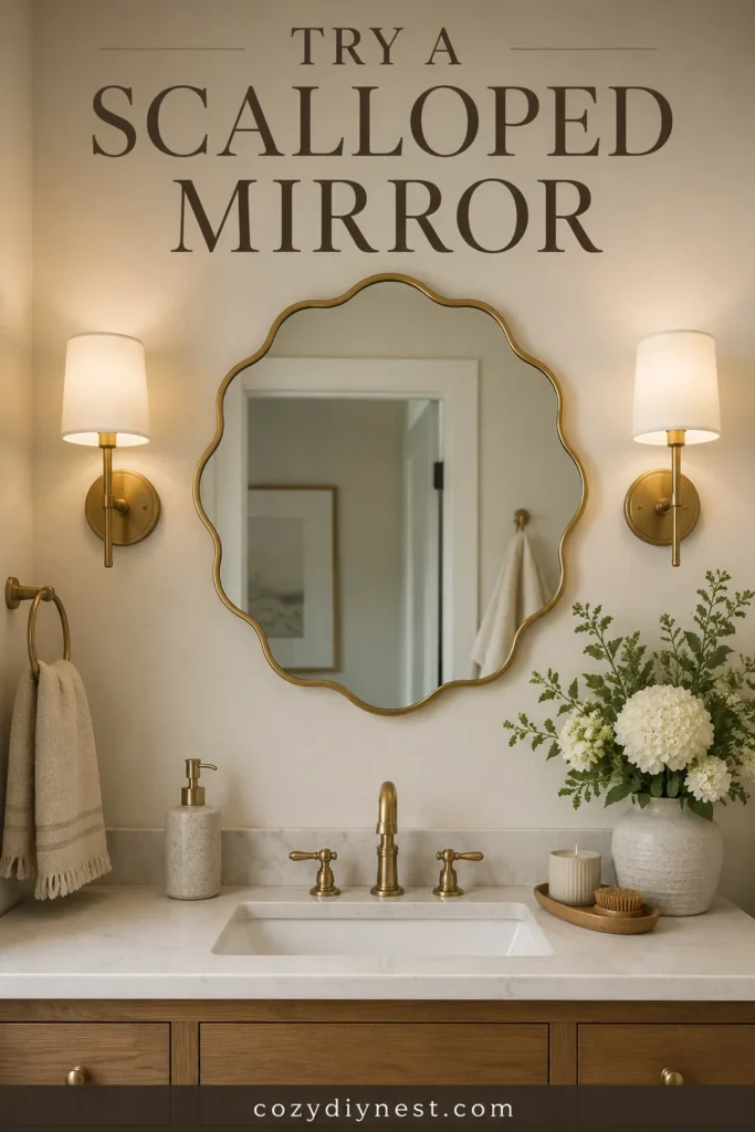 Bathroom Mirror Ideas: 21 Stunning Vanity Wall and Lighting Looks 5 bathroom mirror ideas with a wavy scalloped mirror above a vanity