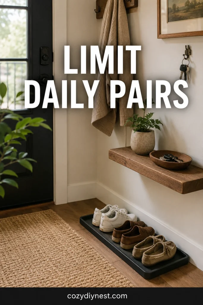 entryway shoe storage ideas with a daily shoe tray that limits shoes by the front door