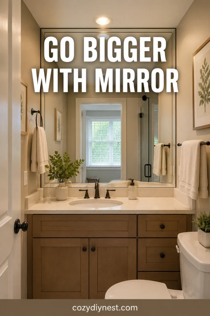 tiny bathroom ideas with larger mirror over small vanity
