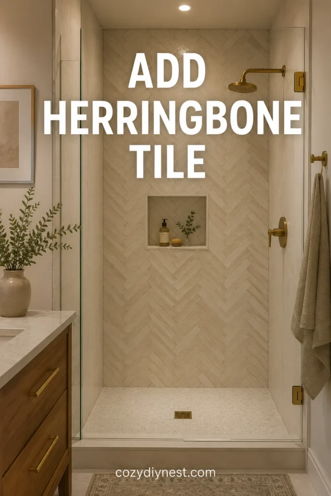 bathroom shower tile ideas with herringbone tile inside the shower