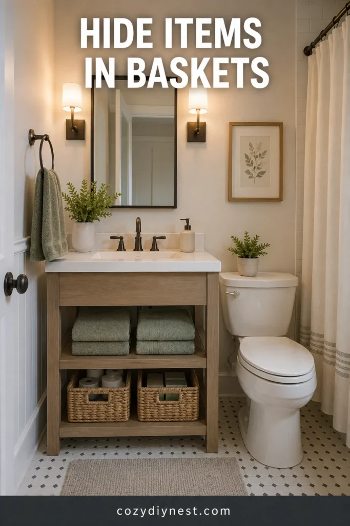 Small Bathroom Vanity Ideas: 19 Best Storage and Counter Space Fixes 7 small bathroom vanity storage ideas with baskets under an open vanity