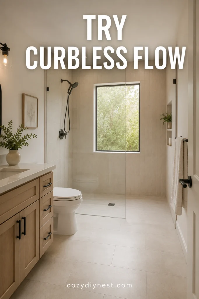 curbless walk in shower ideas with seamless bathroom floor