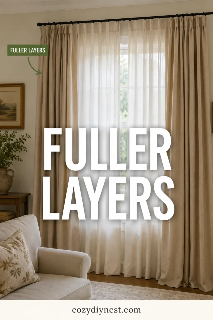 curtain layering ideas showing full sheer curtains and full drapes instead of flat skinny panels