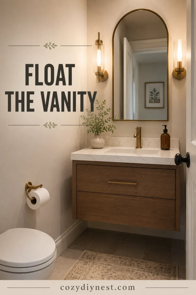 small half bathroom ideas with floating vanity in tiny powder room