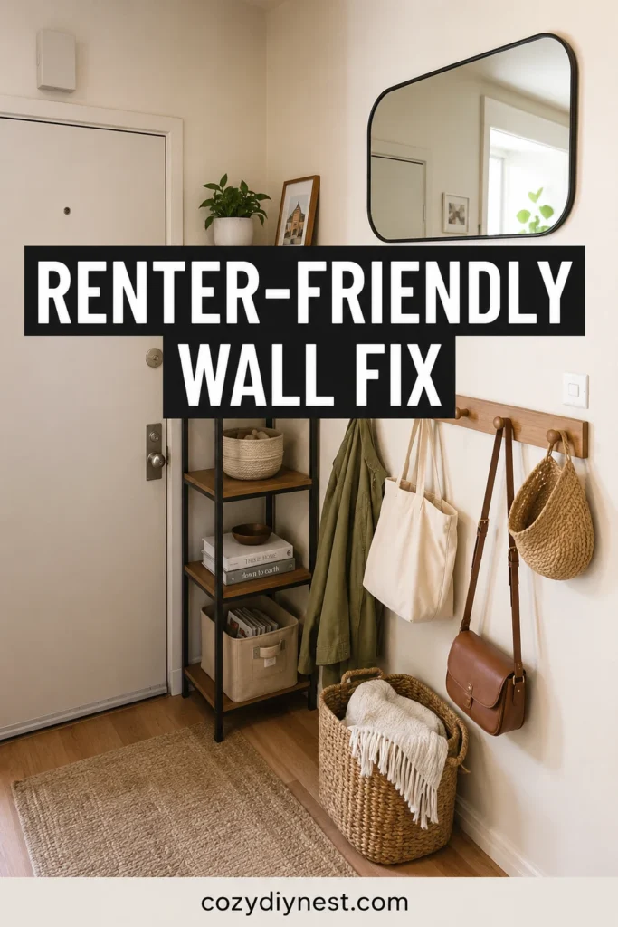 entryway wall storage ideas with renter friendly shelf pegs mirror and basket in a small apartment entryway