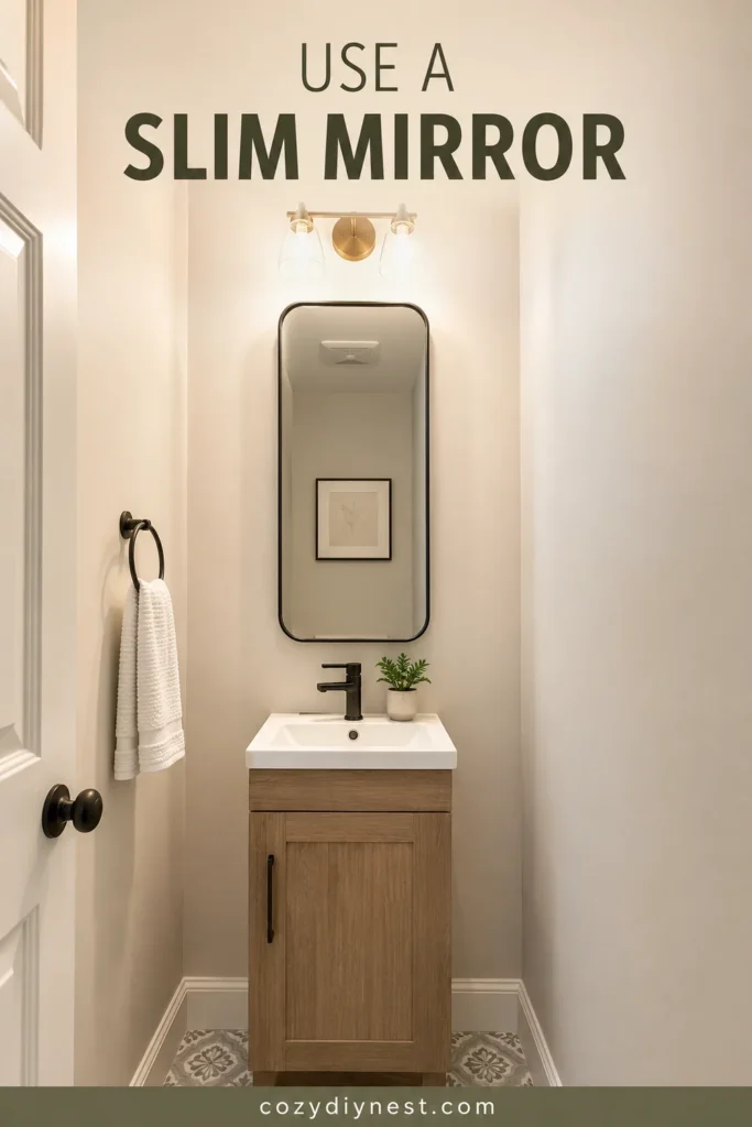 Bathroom Mirror Ideas: 21 Stunning Vanity Wall and Lighting Looks 8 small bathroom mirror ideas with a slim mirror above a tiny vanity